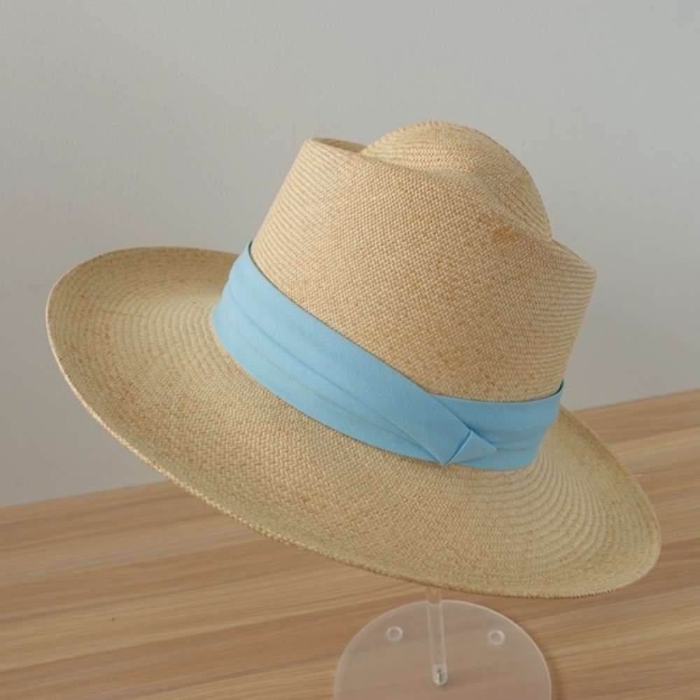 Country Gentleman Fedora Hat Large Natural Straw Blue‎ Band Boater Western USA
